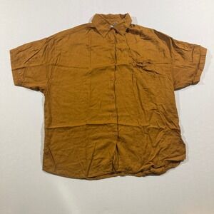 VTG Kikomo Shirt Large Men Orange Short Sleeve Button Down Linen Look Rayon Boho